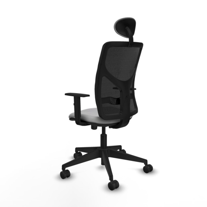 Motilla traslack malla negra bali gris claro brazos 1D base piramidal cabecero fijo ruedas 65mm nailon