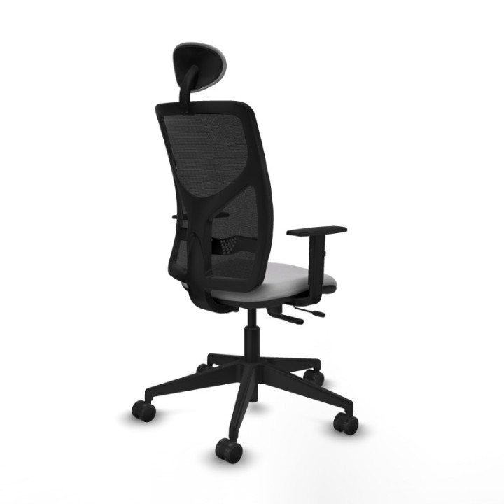 Motilla traslack malla negra bali gris claro brazos 1D base piramidal cabecero fijo ruedas 65mm nailon