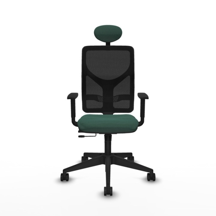 Motilla traslack malla negra bali verde botella brazos 1D base piramidal cabecero fijo ruedas 65mm nailon