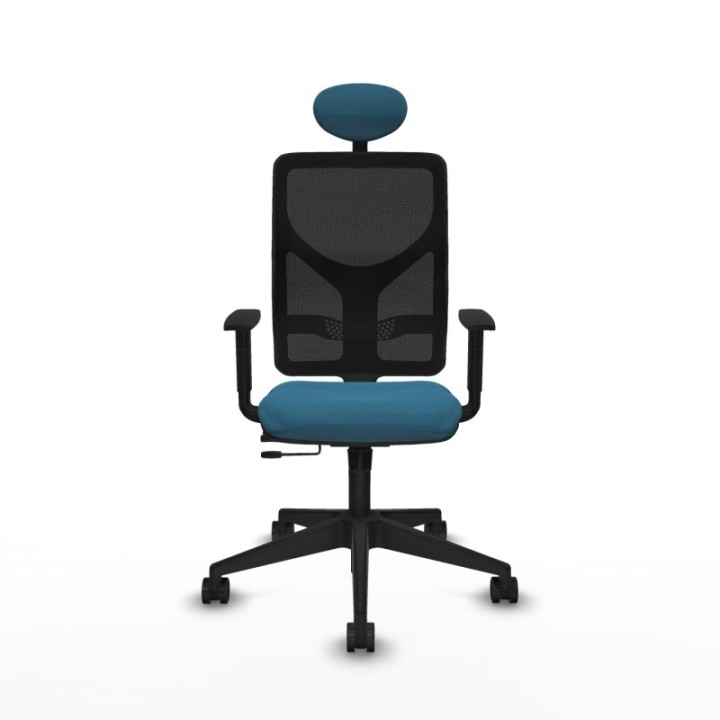 Motilla traslack malla negra bali verde petroleo brazos 1D base piramidal cabecero fijo ruedas 65mm nailon