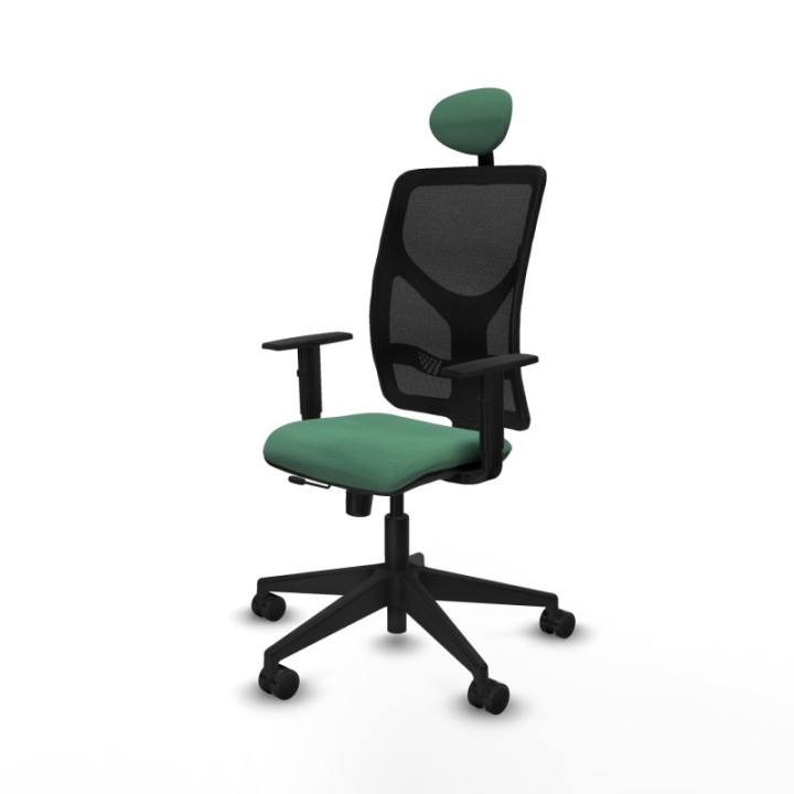 Motilla traslack malla negra bali verde esmeralda brazos 1D base piramidal cabecero fijo ruedas 65mm nailon