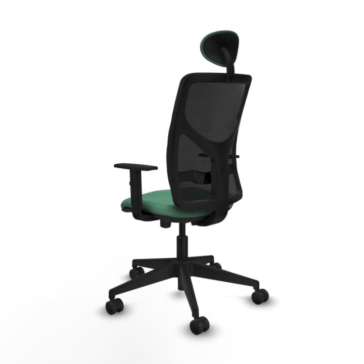 Motilla traslack malla negra bali verde esmeralda brazos 1D base piramidal cabecero fijo ruedas 65mm nailon