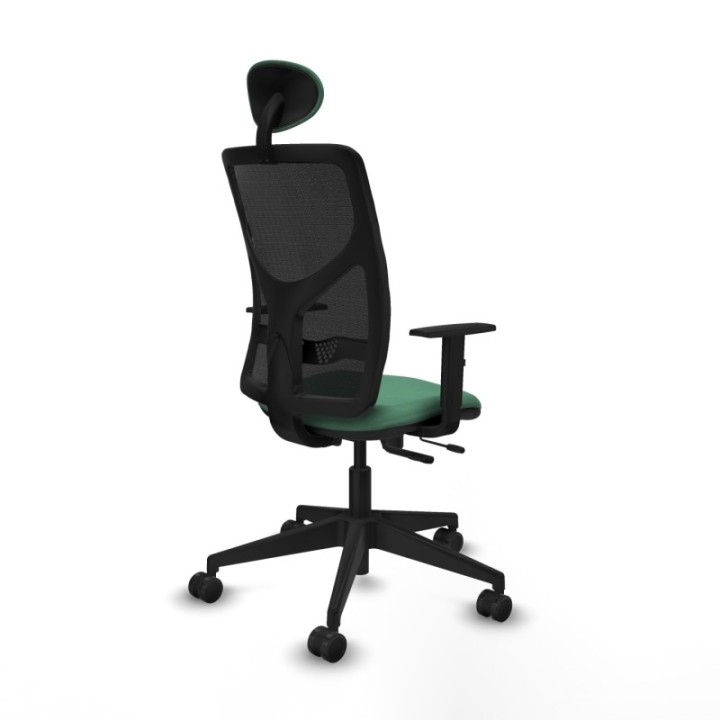 Motilla traslack malla negra bali verde esmeralda brazos 1D base piramidal cabecero fijo ruedas 65mm nailon