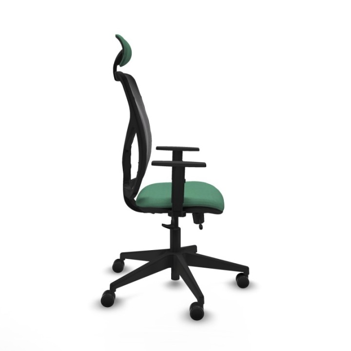 Motilla traslack malla negra bali verde esmeralda brazos 1D base piramidal cabecero fijo ruedas 65mm nailon