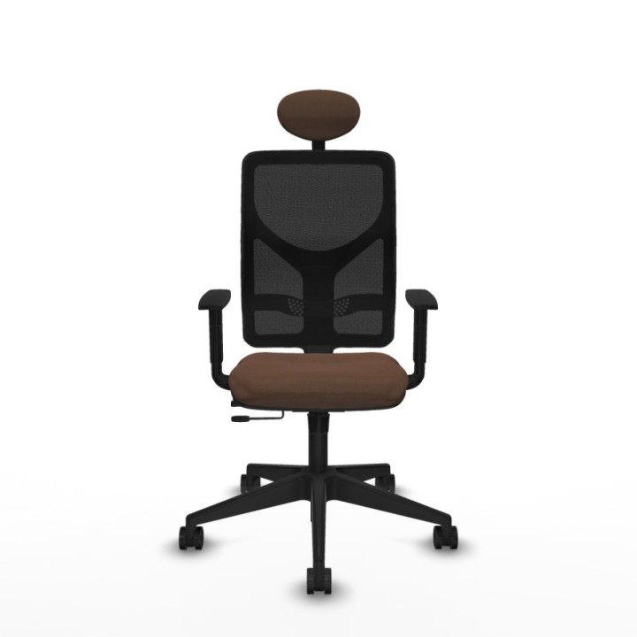 Motilla traslack malla negra bali marrón oscuro brazos 1D base piramidal cabecero fijo ruedas 65mm nailon