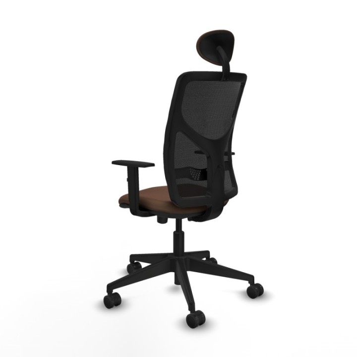 Motilla traslack malla negra bali marrón oscuro brazos 1D base piramidal cabecero fijo ruedas 65mm nailon