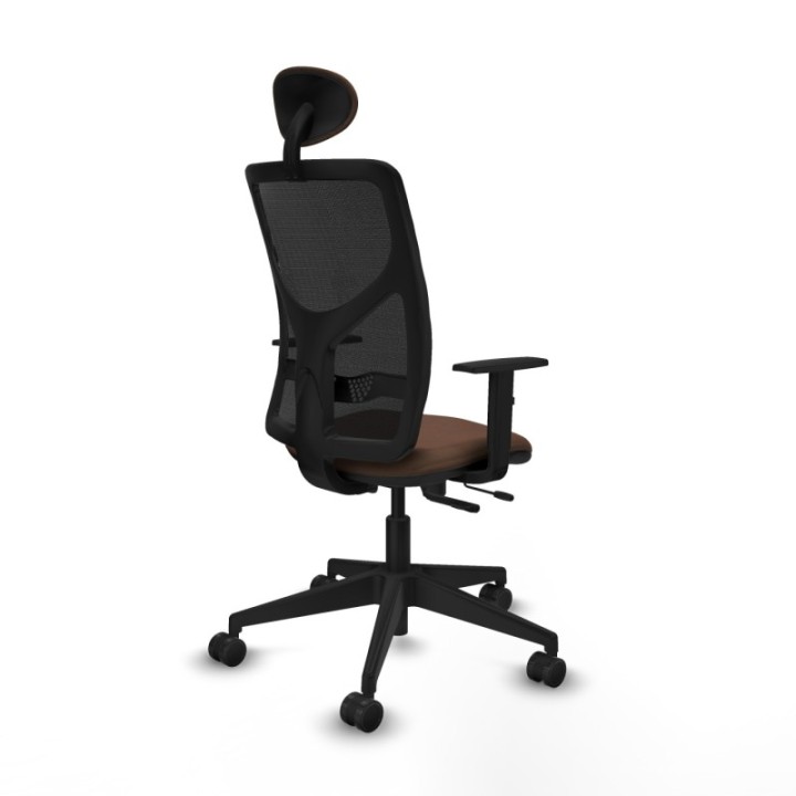 Motilla traslack malla negra bali marrón oscuro brazos 1D base piramidal cabecero fijo ruedas 65mm nailon