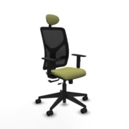 Motilla traslack malla negra bali verde oliva brazos 1D base piramidal cabecero fijo ruedas 65mm nailon