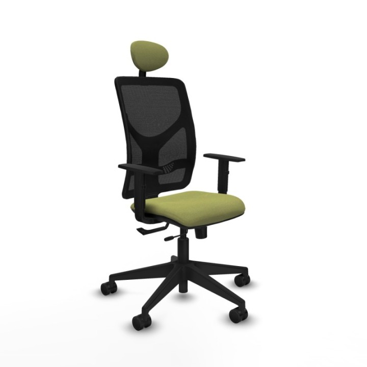 Motilla traslack malla negra bali verde oliva brazos 1D base piramidal cabecero fijo ruedas 65mm nailon