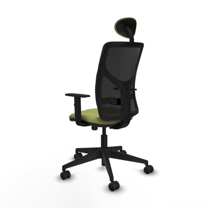 Motilla traslack malla negra bali verde oliva brazos 1D base piramidal cabecero fijo ruedas 65mm nailon