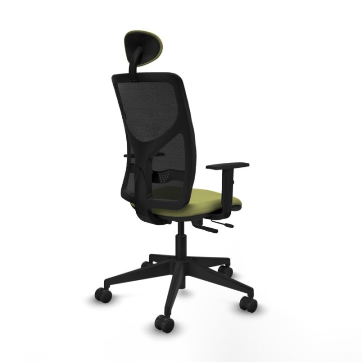 Motilla traslack malla negra bali verde oliva brazos 1D base piramidal cabecero fijo ruedas 65mm nailon