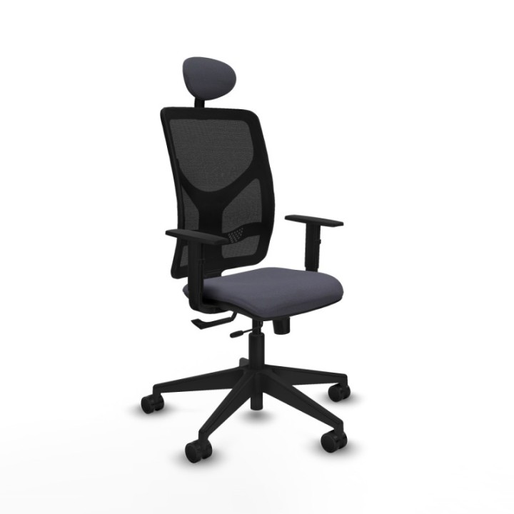 Motilla traslack malla negra bali gris oscuro brazos 1D base piramidal cabecero fijo ruedas 65mm nailon