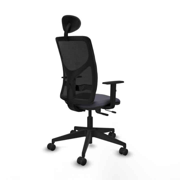 Motilla traslack malla negra bali gris oscuro brazos 1D base piramidal cabecero fijo ruedas 65mm nailon