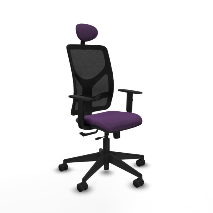 Motilla traslack malla negra bali morado brazos 1D base piramidal cabecero fijo ruedas 65mm nailon