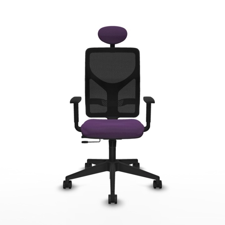 Motilla traslack malla negra bali morado brazos 1D base piramidal cabecero fijo ruedas 65mm nailon