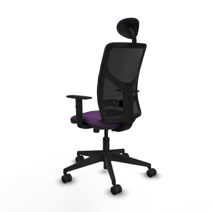 Motilla traslack malla negra bali morado brazos 1D base piramidal cabecero fijo ruedas 65mm nailon