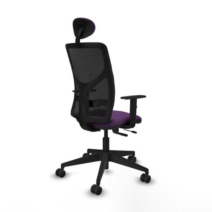 Motilla traslack malla negra bali morado brazos 1D base piramidal cabecero fijo ruedas 65mm nailon