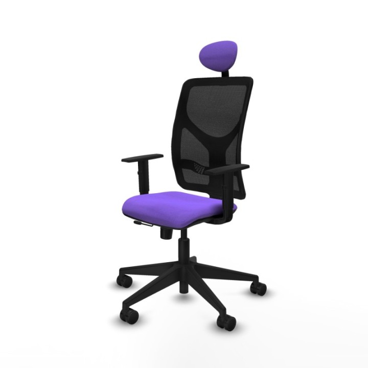 Motilla traslack malla negra bali lila brazos 1D base piramidal cabecero fijo ruedas 65mm nailon