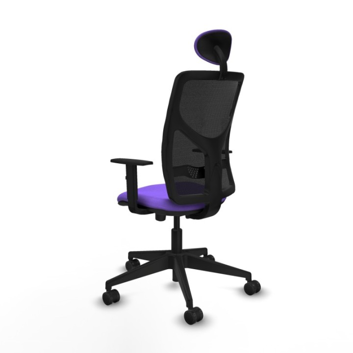 Motilla traslack malla negra bali lila brazos 1D base piramidal cabecero fijo ruedas 65mm nailon