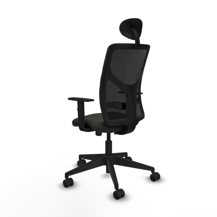 Motilla traslack malla negra bali negro brazos 1D base piramidal cabecero fijo ruedas 65mm nailon