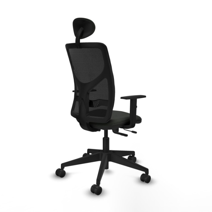 Motilla traslack malla negra bali negro brazos 1D base piramidal cabecero fijo ruedas 65mm nailon