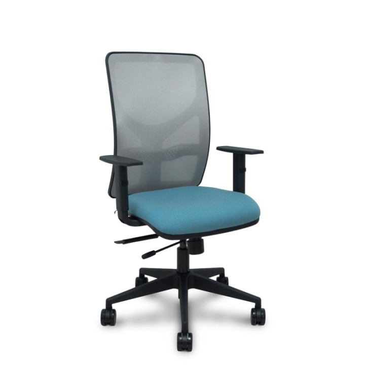 Silla Motilla traslack malla gris asiento bali azul cielo brazos 1D base piramidal ruedas 65mm
