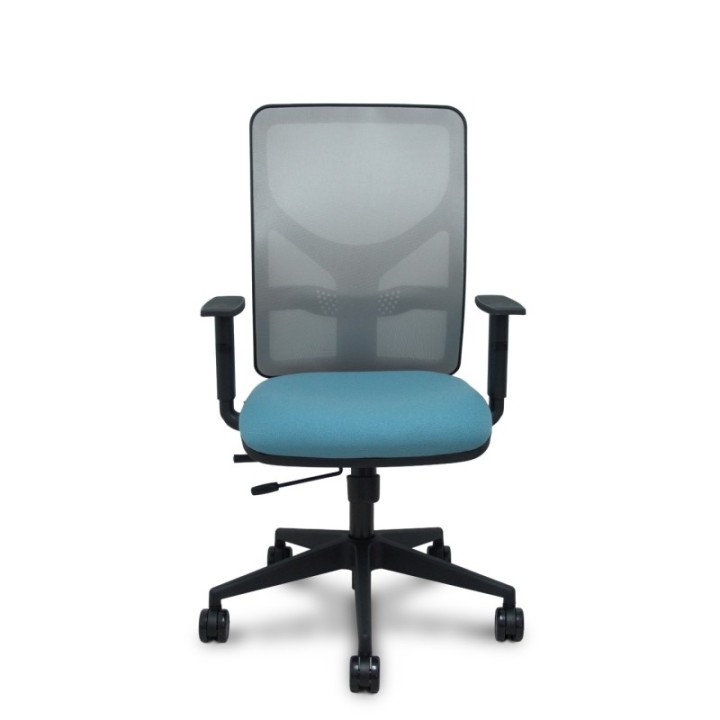 Silla Motilla traslack malla gris asiento bali azul cielo brazos 1D base piramidal ruedas 65mm