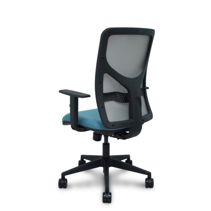 Silla Motilla traslack malla gris asiento bali azul cielo brazos 1D base piramidal ruedas 65mm