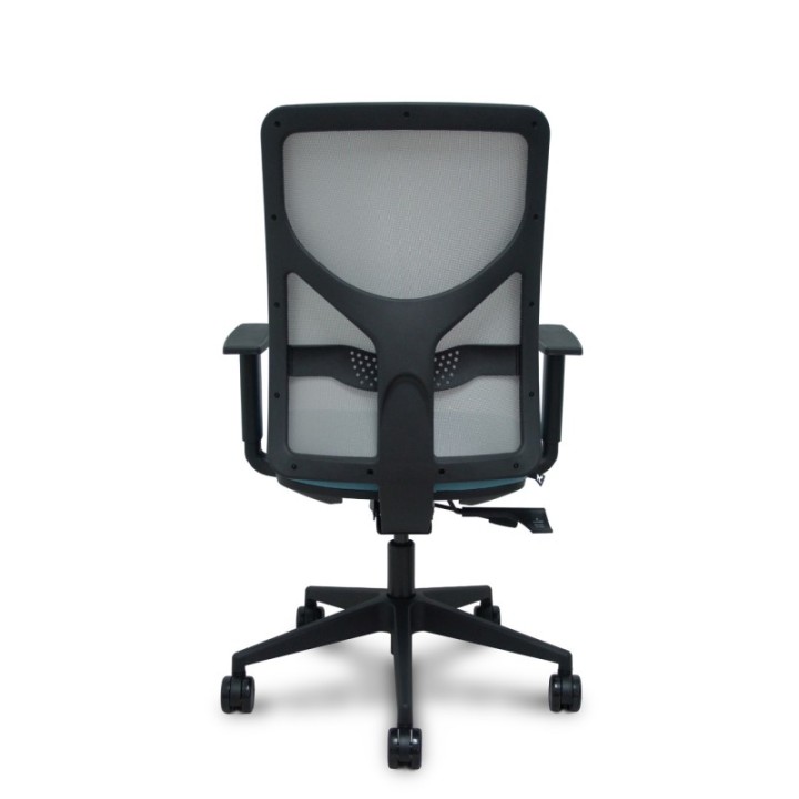 Silla Motilla traslack malla gris asiento bali azul cielo brazos 1D base piramidal ruedas 65mm