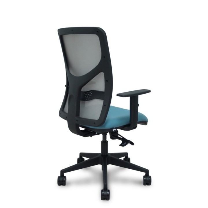 Silla Motilla traslack malla gris asiento bali azul cielo brazos 1D base piramidal ruedas 65mm
