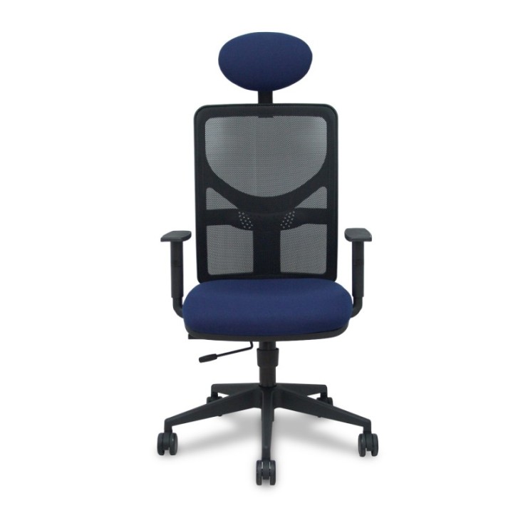 Silla Motilla traslack malla negra asiento bali azul marino brazos 1D base piramidal cabecero fijo