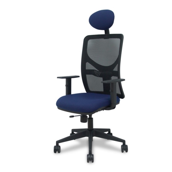 Silla Motilla traslack malla negra asiento bali azul marino brazos 1D base piramidal cabecero fijo