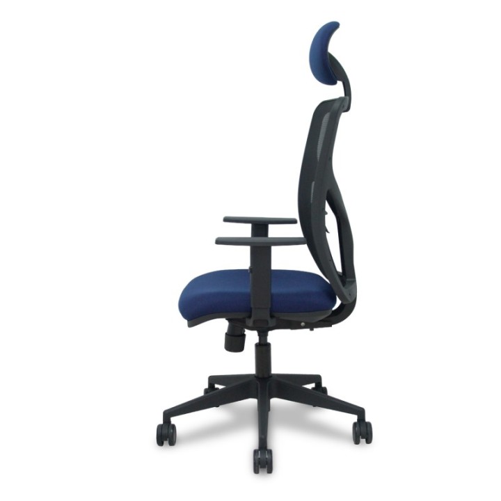 Silla Motilla traslack malla negra asiento bali azul marino brazos 1D base piramidal cabecero fijo
