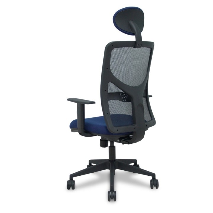 Silla Motilla traslack malla negra asiento bali azul marino brazos 1D base piramidal cabecero fijo