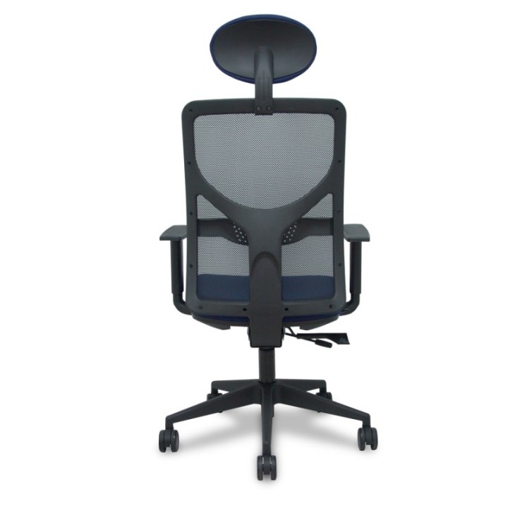 Silla Motilla traslack malla negra asiento bali azul marino brazos 1D base piramidal cabecero fijo