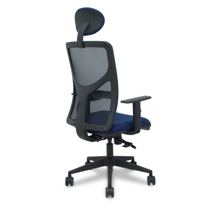 Silla Motilla traslack malla negra asiento bali azul marino brazos 1D base piramidal cabecero fijo