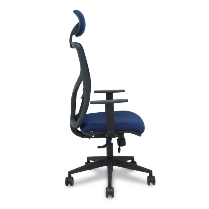 Silla Motilla traslack malla negra asiento bali azul marino brazos 1D base piramidal cabecero fijo