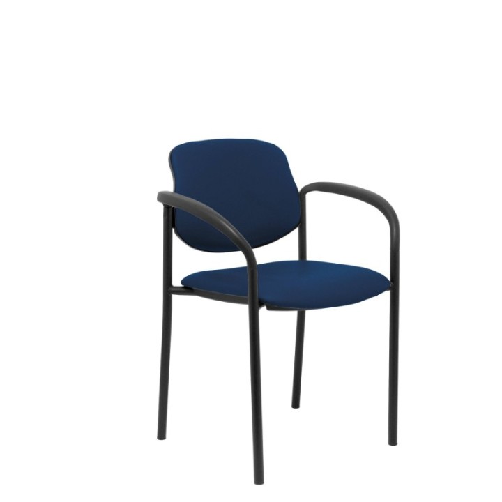 Silla fija Styl similpiel azul marino chasis negro con brazos