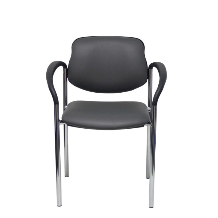 Silla fija Styl similpiel gris oscuro chasis cromo con brazos