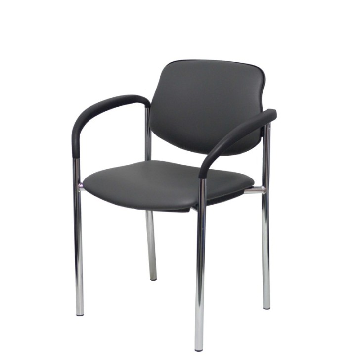 Silla fija Styl similpiel gris oscuro chasis cromo con brazos