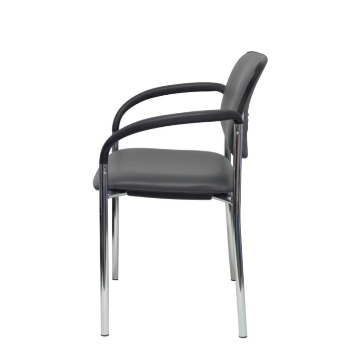 Silla fija Styl similpiel gris oscuro chasis cromo con brazos