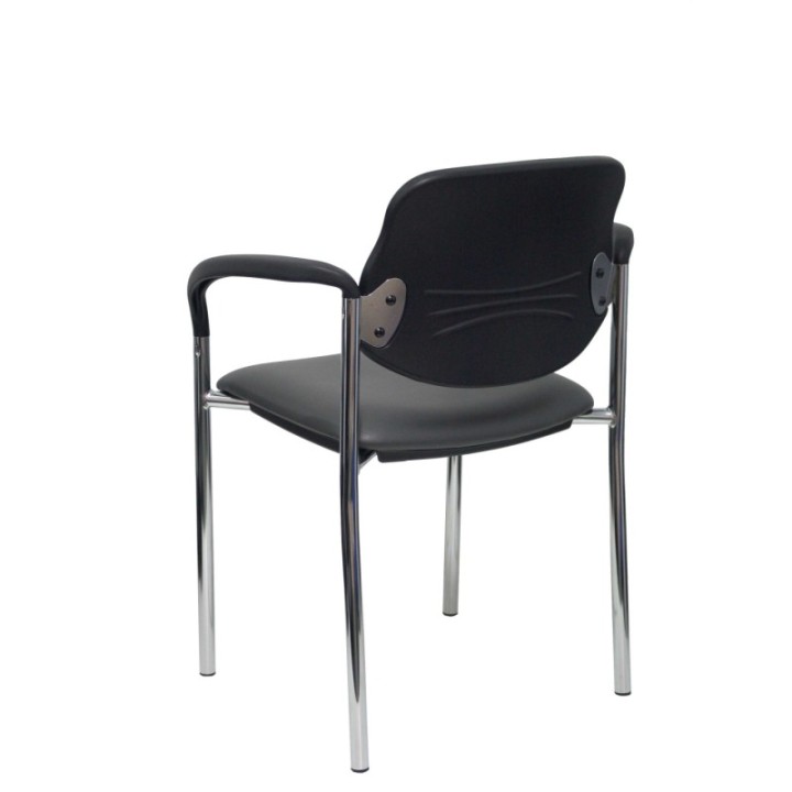 Silla fija Styl similpiel gris oscuro chasis cromo con brazos