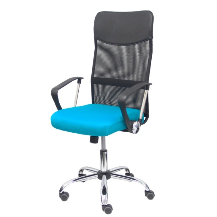 Silla Gontar respaldo malla negro asiento turquesa