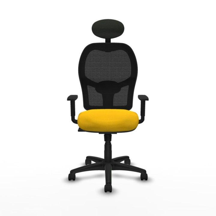 Alocén sincro malla negra bali amarillo brazos 1D base poliamida cabecero fijo ruedas nailon 50mm