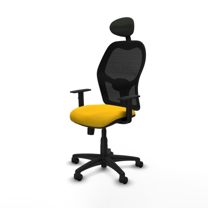 Alocén sincro malla negra bali amarillo brazos 1D base poliamida cabecero fijo ruedas nailon 50mm