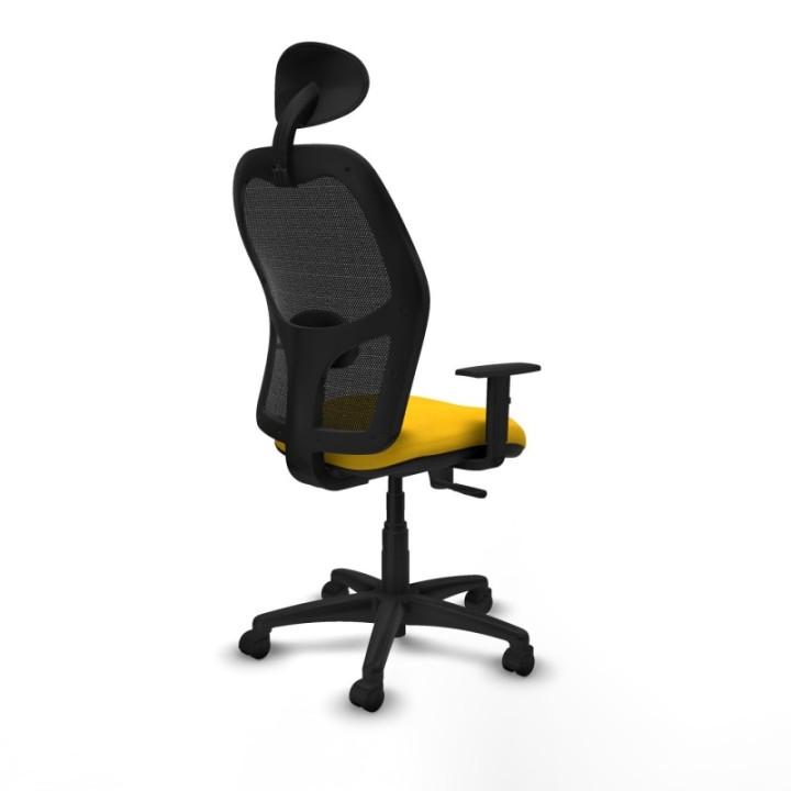 Alocén sincro malla negra bali amarillo brazos 1D base poliamida cabecero fijo ruedas nailon 50mm