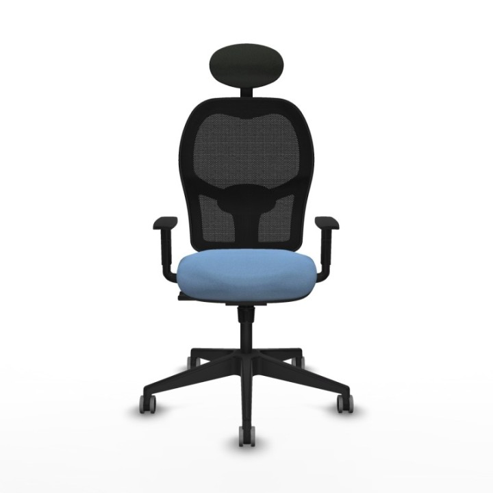 Alocén sincro malla negra bali azul cielo brazos 1D base piramidal cabecero fijo ruedas engomadas 65mm