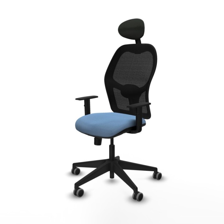 Alocén sincro malla negra bali azul cielo brazos 1D base piramidal cabecero fijo ruedas engomadas 65mm