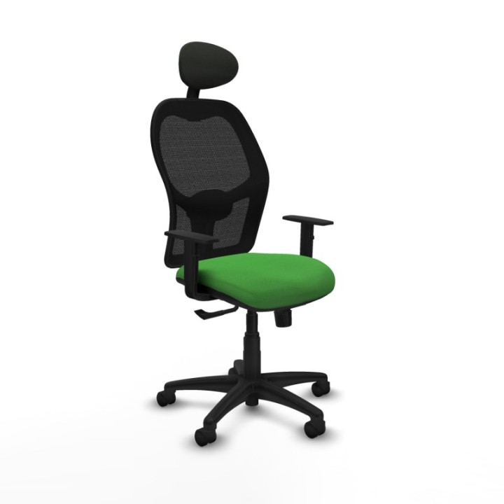 Alocén sincro malla negra bali verde brazos 1D base poliamida cabecero fijo ruedas nailon 50mm