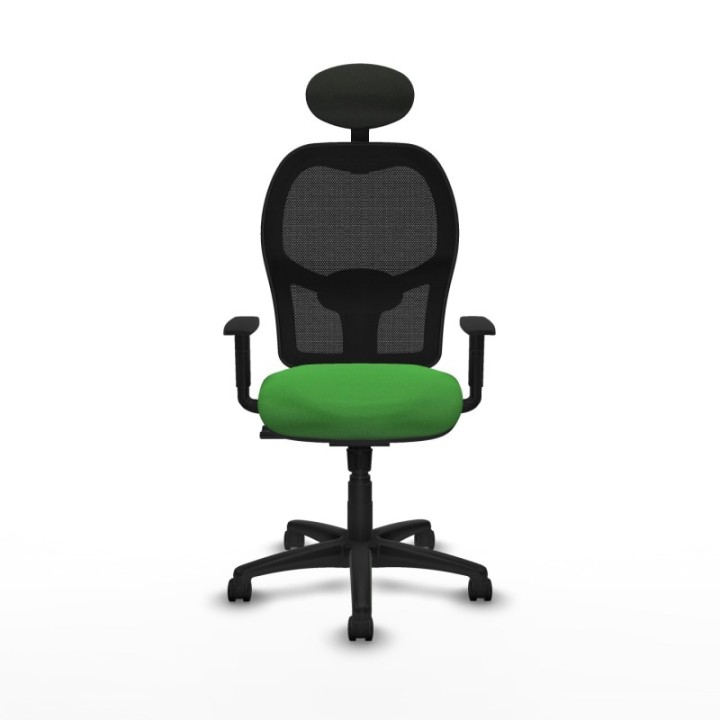 Alocén sincro malla negra bali verde brazos 1D base poliamida cabecero fijo ruedas nailon 50mm